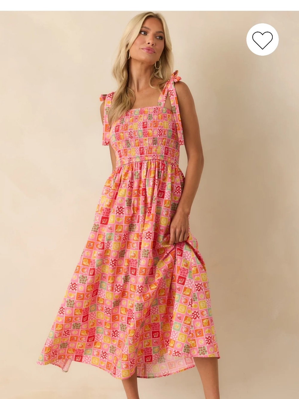 Red Dress Boutique Pink & Yellow Smocked Tie-Shoulder Maxi Dress